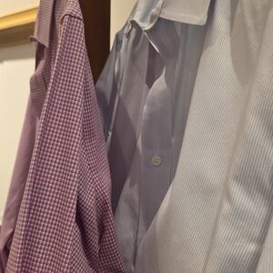 Haggar Two-Pack Dress Shirts in Pink Check and Light Blue Stripe